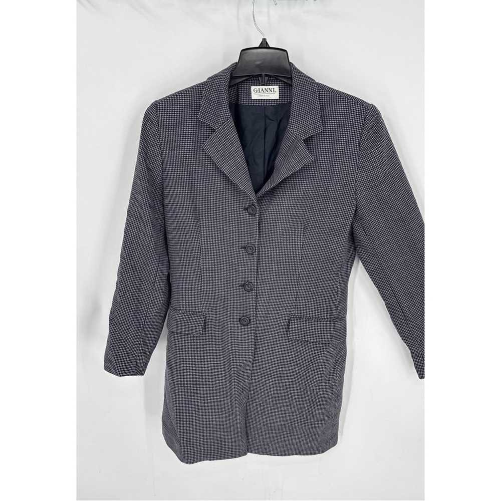 Gianni "MADE IN U.S.A." 100% wool micro houndstooth print long women’s blazer 12